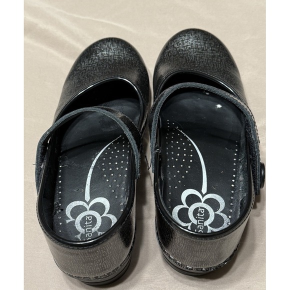 Sanita Ladies 39 Blaire Mary Jane Hook & Loop Black Silver Leather Clogs Shoes‎ - Picture 6 of 12